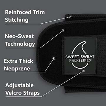 Sweet Sweat 'Pro-Series' Waist Trimmer (Black) with Adjustable Velcro Straps (Medium/Large)