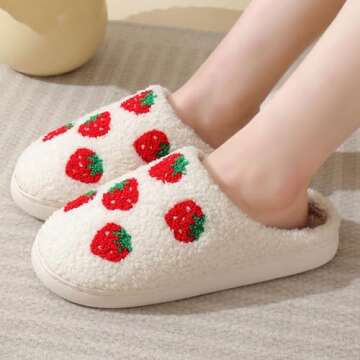 V OPXIN Strawberry Slippers for Women Men Cute Slippers Cozy Plush Fuzzy Cushion Fluffy Slippers Sof...