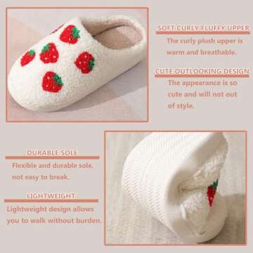 V OPXIN Strawberry Slippers for Women Men Cute Slippers Cozy Plush Fuzzy Cushion Fluffy Slippers Soft Warm Slip-on House Slippers for Indoor and Outdoor