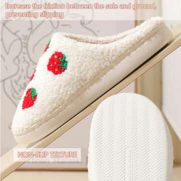 V OPXIN Strawberry Slippers for Women Men Cute Slippers Cozy Plush Fuzzy Cushion Fluffy Slippers Soft Warm Slip-on House Slippers for Indoor and Outdoor