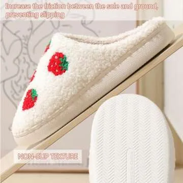 V OPXIN Strawberry Slippers for Women Men Cute Slippers Cozy Plush Fuzzy Cushion Fluffy Slippers Soft Warm Slip-on House Slippers for Indoor and Outdoor