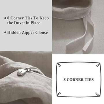 Ivellow Linen Duvet Cover Set 100% Washed French Flax Pure Linen Duvet Covers King Soft Natural Breathable Durable Cooling Duvet Cover King Size Linen Bedding Set (1 Linen Duvet Cover 2 Pillowcases)