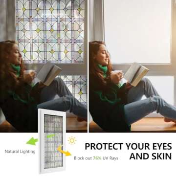 3D Stained Glass Window Film, Decorative Window Privacy Film for Bathroom,Front Door,Home, Sun Blocking Heat Control,Static Cling,A Million Dreams, 23.6inch x 35.4inch