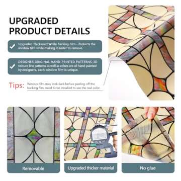 3D Stained Glass Window Film, Decorative Window Privacy Film for Bathroom,Front Door,Home, Sun Blocking Heat Control,Static Cling,A Million Dreams, 23.6inch x 35.4inch