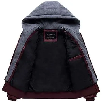 CREATMO US Men's Removable Hood Slim Faux Leather Bomber Jacket Wine Red Light S