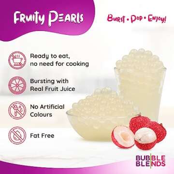 Bubble Blends Lychee Popping Boba (1lb) - Popping Pearls 100% Fat-Free-Free - Real Fruit Juice Sago ...