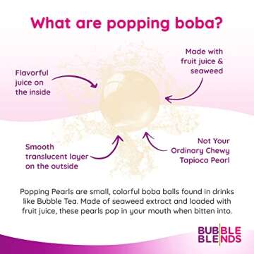 Bubble Blends Lychee Popping Boba (1lb) - Popping Pearls 100% Fat-Free-Free - Real Fruit Juice Sago Balls - Tapioca Pearls for Bubble Tea, Boba Drink Sinkers & Dessert Toppings for Family Friends