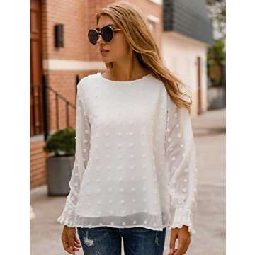Blooming Jelly Womens Chiffon Blouses Elegant Lantern Long Sleeve Round Neck Tops Pom Pom Shirt (S,W...
