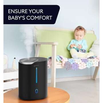 GENIANI Cool Mist Air Humidifiers for Bedroom, Plants, and Large Rooms - Quiet Humidifiers for Baby Room with Auto Shut Off & Night Light (3.9L, Black)