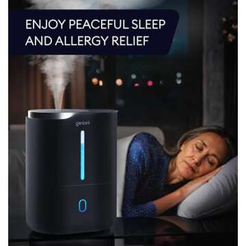 GENIANI Cool Mist Air Humidifiers for Bedroom, Plants, and Large Rooms - Quiet Humidifiers for Baby Room with Auto Shut Off & Night Light (3.9L, Black)