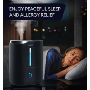 GENIANI Cool Mist Air Humidifiers for Bedroom, Plants, and Large Rooms - Quiet Humidifiers for Baby Room with Auto Shut Off & Night Light (3.9L, Black)