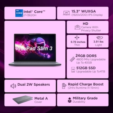 Lenovo 15" Laptop Computer for Home Business, Intel 10-Core i7-13620H (Beat Ultra 7 255U), WiFi 6, B...