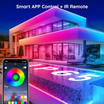 FBZ 60Ft Outdoor Waterproof LED Strip Lights,Music Sync RGB IP65 Led Lights with App Control and Rem...