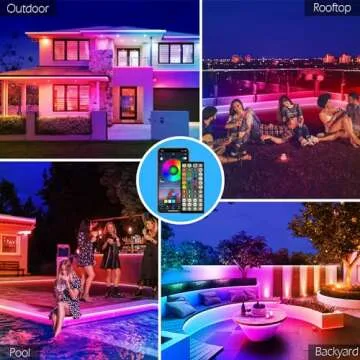 FBZ 60Ft Outdoor Waterproof LED Strip Lights,Music Sync RGB IP65 Led Lights with App Control and Remote,Color Changing Waterproof Led Rope Lights for Outdoor,Balcony,Roof,Garden,Stairs Party