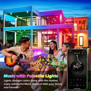 FBZ 60Ft Outdoor Waterproof LED Strip Lights,Music Sync RGB IP65 Led Lights with App Control and Remote,Color Changing Waterproof Led Rope Lights for Outdoor,Balcony,Roof,Garden,Stairs Party