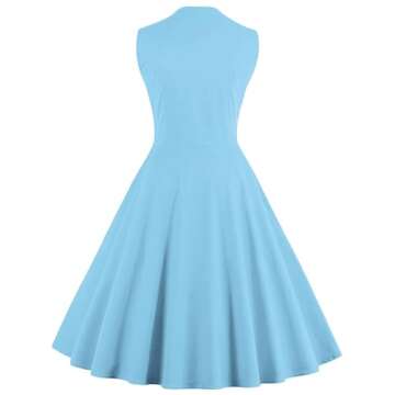 KILLREAL Women's Sleeveless Rockabilly Casual Vintage Party Cocktail Dress with Polka Dot Patchwork Light Blue XXX-Large