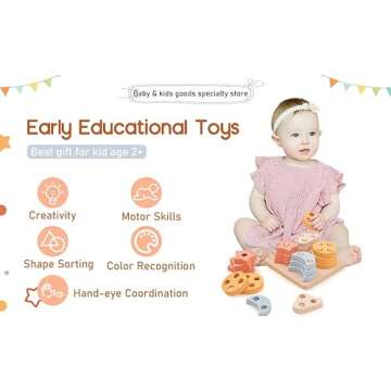 Youuys Stacking Montessori Toys for Toddler 1 2 3 Year Old, Shape Sorter Silicone Sorting and Stacking Toys - Preschool Fine Motor Skill Toy Sorter Puzzles Boys Girls Gifts 18+ Months Old （Square）