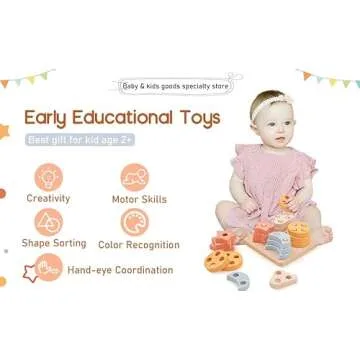 Youuys Stacking Montessori Toys for Toddler 1 2 3 Year Old, Shape Sorter Silicone Sorting and Stacking Toys - Preschool Fine Motor Skill Toy Sorter Puzzles Boys Girls Gifts 18+ Months Old （Square）