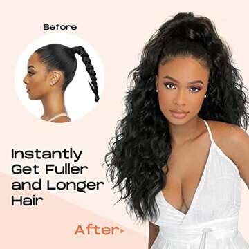 SEIKEA 18" Black Ponytail Extension Set, PT009 Zole 4PCS Long Thick Clip in on Hair Extensions Ponytail Wavy Curly Fuller Soft Natural Synthetic Hairpiece High Wrap Around Ponytail for Women