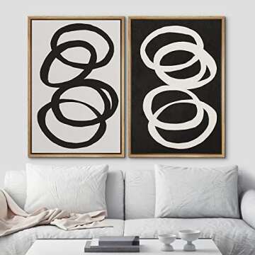 Ashbrook Framed Canvas Print Wall Art Set - Modern Abstract Black White Design