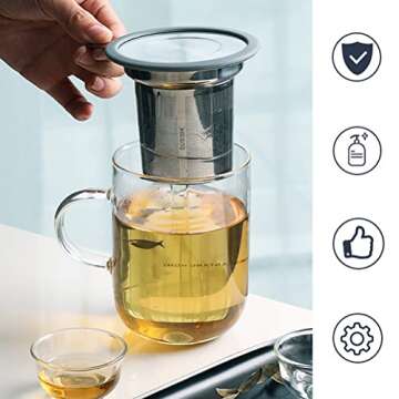 Tea Infuser, Extra Fine Mesh Tea Strainer with Silicone Lid, 304 Stainless Steel Tea Infusers for Loose Tea, Tea Steeper Basket Filter for Teapot, Mug, Cup
