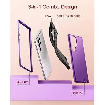WeLoveCase for Samsung Galaxy S22 Ultra 5G Case, Cover 3 in 1 Full Body Heavy Duty Protection Hybrid Shockproof TPU Bumper Three Layer Protective Case for Samsung Galaxy S22 Ultra 6.8 inch, Purple