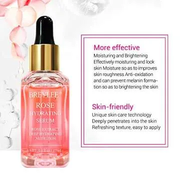 BREYLEE Rose Face Serum, Hydrating Serum Moisturizing Serum Face Serum Hydrating with Hyaluronic Acid Alcohol Free Facial Serum for Skin Care(17ml,0.6fl oz)