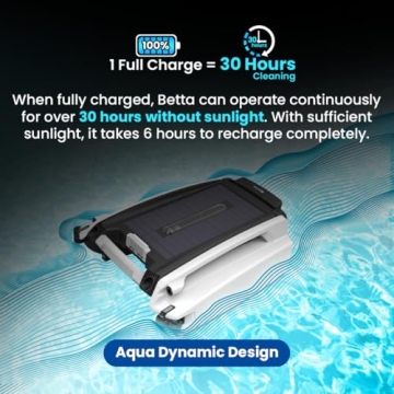 Betta SE Solar-Powered Robotic Automatic Pool Skimmer Cleaner with Carrying and Storage Bag, 30+ Hour Cleaning Battery, Pool Skimmer Anti-Stuck Foam Noodle, and Re-Engineered Twin SCT Motors (White)
