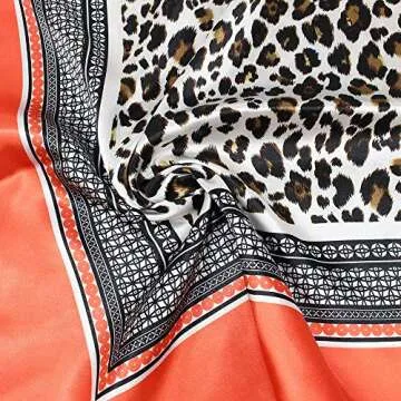 YOUR SMILE Leopard Print Silk Like Scarf Women's Fashion Pattern Large Square Satin Headscarf,Orange