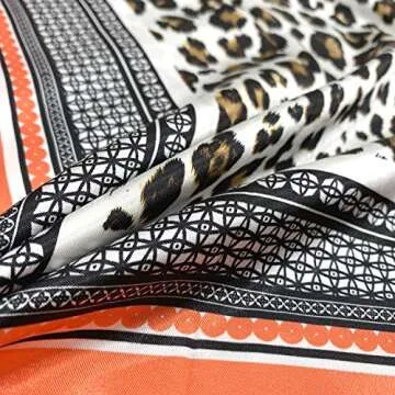 YOUR SMILE Leopard Print Silk Like Scarf Women's Fashion Pattern Large Square Satin Headscarf,Orange