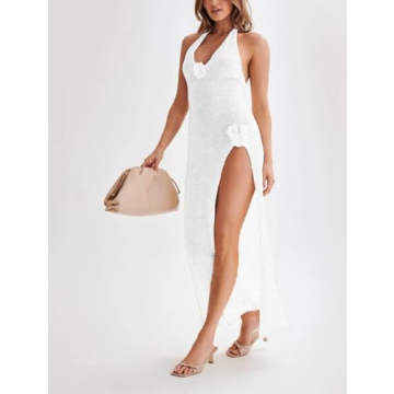 Sexy Backless 3D Flower Crochet Dress Elegant Evening Gown