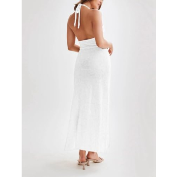 Sexy Backless 3D Flower Crochet Dress Elegant Evening Gown