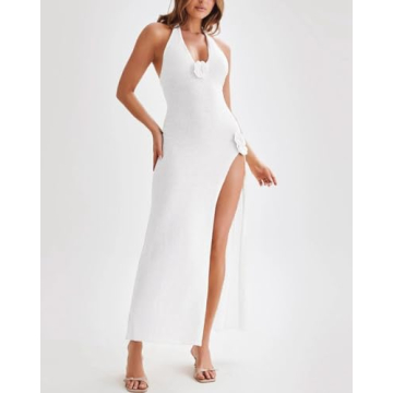 Sexy Backless 3D Flower Crochet Dress Elegant Evening Gown