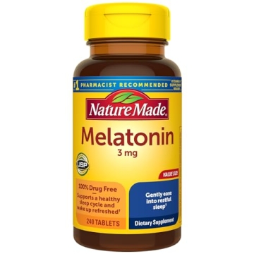 Nature Made Melatonin 3 mg Tablets, Drug-Free Sleep Aid for Adults, 240 Tablets, 240 Day Supply