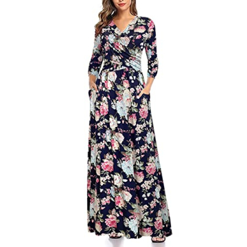 PARNIXS Maternity Dress Plus Size Nursing Maxi Dresses for Baby Shower Photoshoot with Pocket, Large