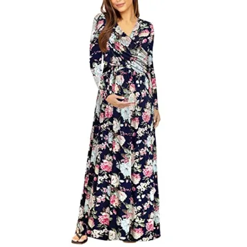 Stylish PARNIXS Maternity Nursing Maxi Dress with Pockets