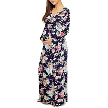 Stylish PARNIXS Maternity Nursing Maxi Dress with Pockets