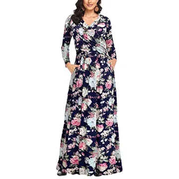 Stylish PARNIXS Maternity Nursing Maxi Dress with Pockets