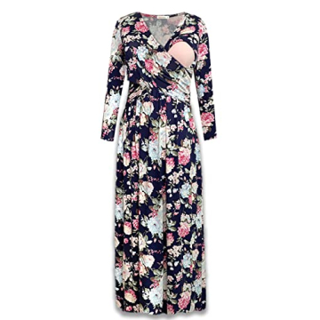 Stylish PARNIXS Maternity Nursing Maxi Dress with Pockets