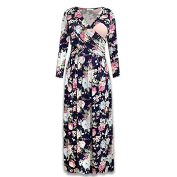 Stylish PARNIXS Maternity Nursing Maxi Dress with Pockets