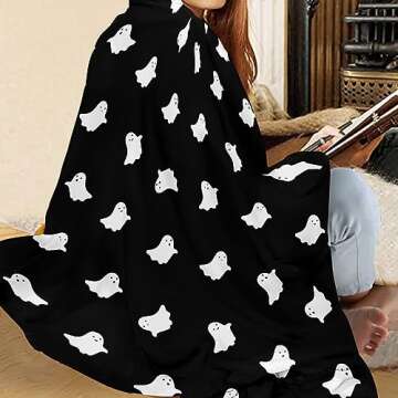 JOOCAR Halloween Ghost Throw Blanket Cute Ghost Blanket for Picnic Camping Travel Lightweight Fuzzy ...