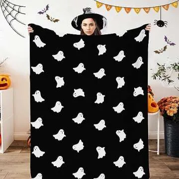JOOCAR Halloween Ghost Throw Blanket Cute Ghost Blanket for Picnic Camping Travel Lightweight Fuzzy Cozy Throw Blankets for Living Room Sofa Couch 40" x 50"
