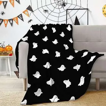 JOOCAR Halloween Ghost Throw Blanket Cute Ghost Blanket for Picnic Camping Travel Lightweight Fuzzy Cozy Throw Blankets for Living Room Sofa Couch 40" x 50"