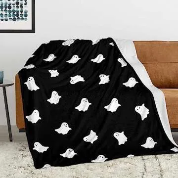 JOOCAR Halloween Ghost Throw Blanket Cute Ghost Blanket for Picnic Camping Travel Lightweight Fuzzy Cozy Throw Blankets for Living Room Sofa Couch 40" x 50"