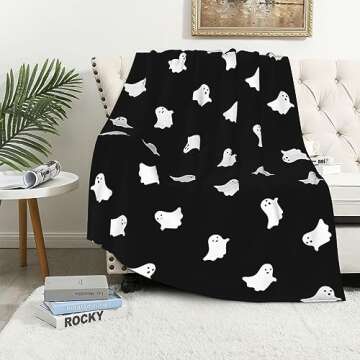 JOOCAR Halloween Ghost Throw Blanket Cute Ghost Blanket for Picnic Camping Travel Lightweight Fuzzy Cozy Throw Blankets for Living Room Sofa Couch 40" x 50"