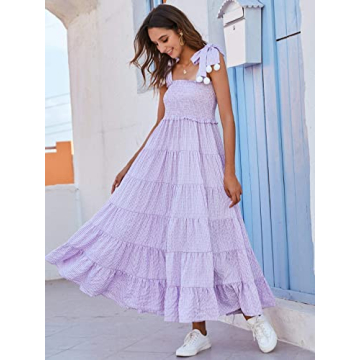 Floerns Floral Print Tie Strap Maxi Dress in Lilac Purple