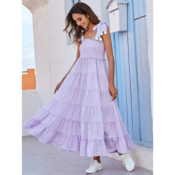 Floerns Floral Print Tie Strap Maxi Dress in Lilac Purple