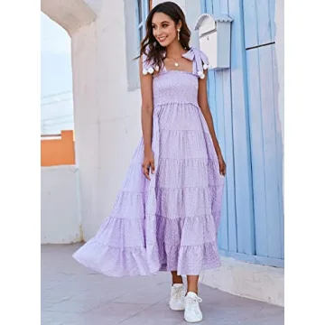 Floerns Floral Print Tie Strap Maxi Dress in Lilac Purple