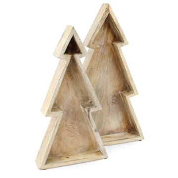 Decorative Wooden Christmas Tree Trays Set for Holiday Charm
