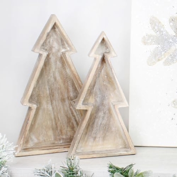Decorative Wooden Christmas Tree Trays Set for Holiday Charm